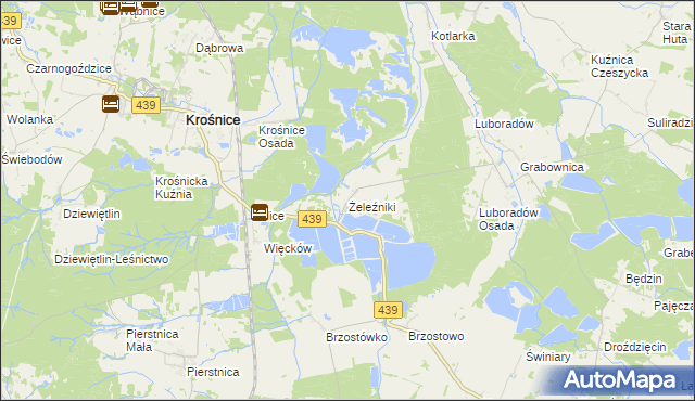 mapa Żeleźniki gmina Krośnice, Żeleźniki gmina Krośnice na mapie Targeo