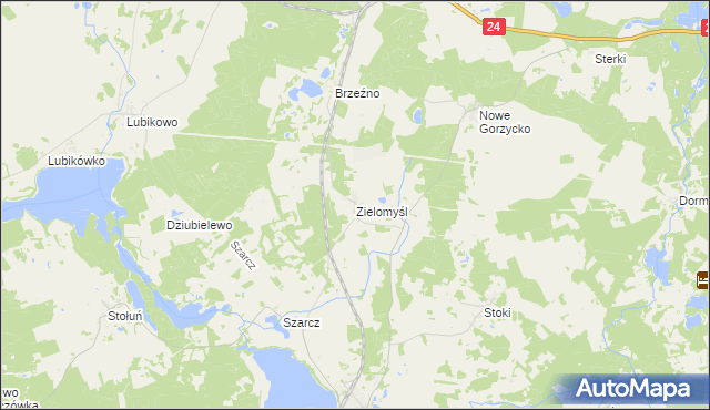 mapa Zielomyśl, Zielomyśl na mapie Targeo