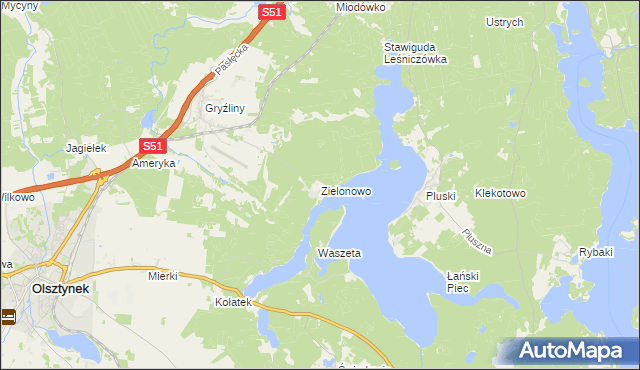 mapa Zielonowo gmina Stawiguda, Zielonowo gmina Stawiguda na mapie Targeo