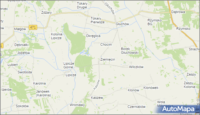 mapa Ziemięcin gmina Goszczanów, Ziemięcin gmina Goszczanów na mapie Targeo