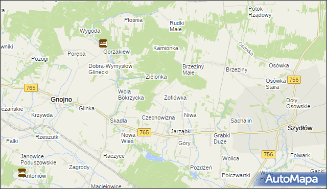 mapa Zofiówka gmina Gnojno, Zofiówka gmina Gnojno na mapie Targeo