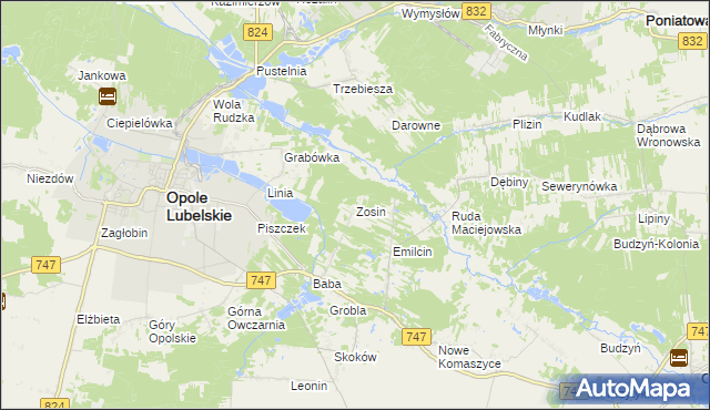 mapa Zosin gmina Opole Lubelskie, Zosin gmina Opole Lubelskie na mapie Targeo