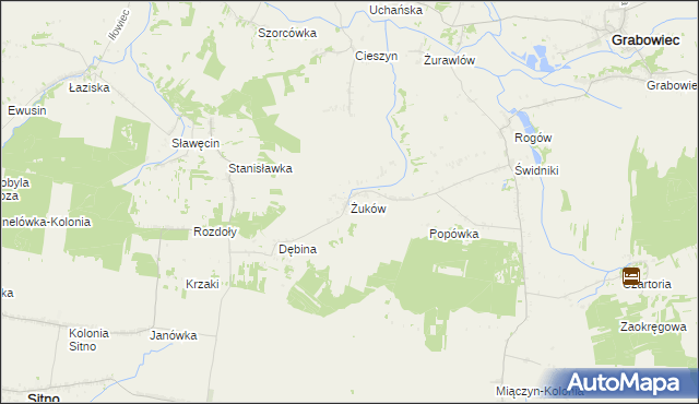 mapa Żuków gmina Miączyn, Żuków gmina Miączyn na mapie Targeo