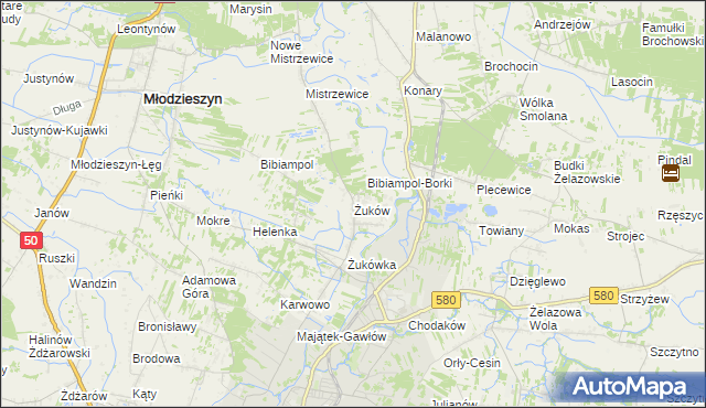mapa Żuków gmina Sochaczew, Żuków gmina Sochaczew na mapie Targeo