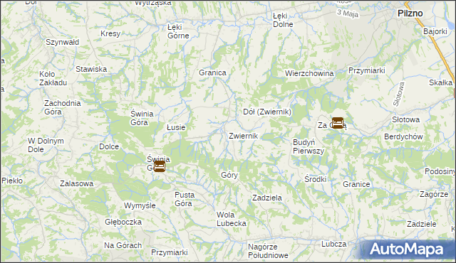 mapa Zwiernik gmina Pilzno, Zwiernik gmina Pilzno na mapie Targeo