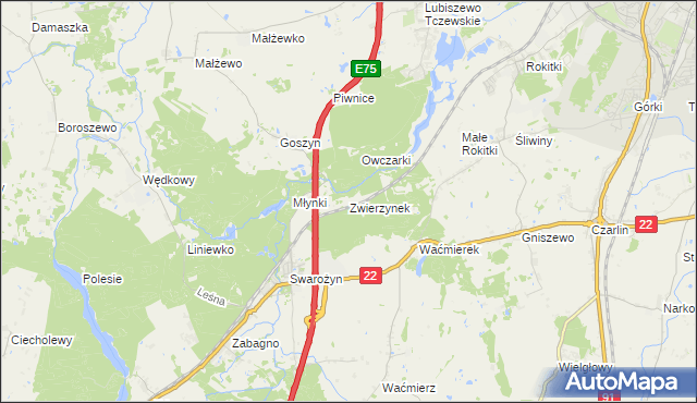 mapa Zwierzynek gmina Tczew, Zwierzynek gmina Tczew na mapie Targeo