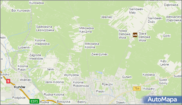 mapa Zwierzyniec gmina Kunów, Zwierzyniec gmina Kunów na mapie Targeo