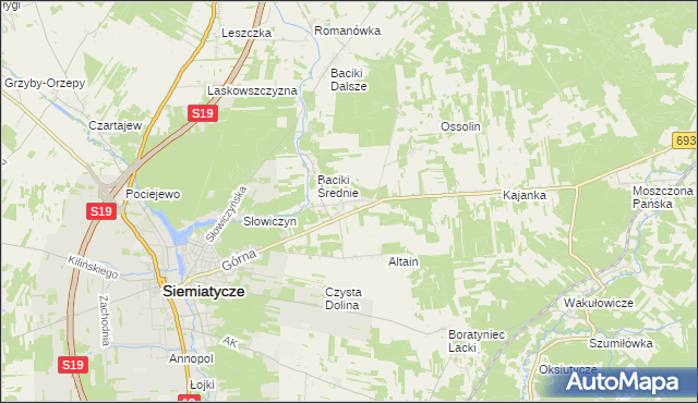 mapa Baciki Bliższe, Baciki Bliższe na mapie Targeo