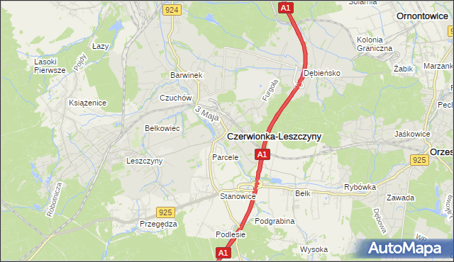 mapa Czerwionka-Leszczyny, Czerwionka-Leszczyny na mapie Targeo