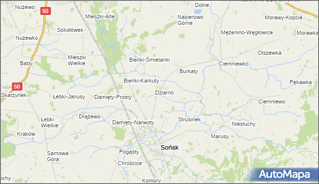 mapa Dziarno gmina Sońsk, Dziarno gmina Sońsk na mapie Targeo