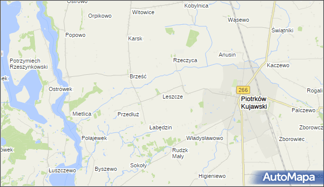mapa Leszcze gmina Piotrków Kujawski, Leszcze gmina Piotrków Kujawski na mapie Targeo
