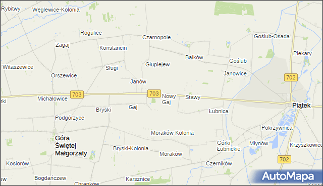 mapa Nowy Gaj gmina Góra Świętej Małgorzaty, Nowy Gaj gmina Góra Świętej Małgorzaty na mapie Targeo