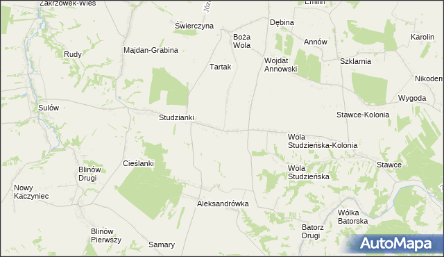 mapa Studzianki-Kolonia gmina Zakrzówek, Studzianki-Kolonia gmina Zakrzówek na mapie Targeo