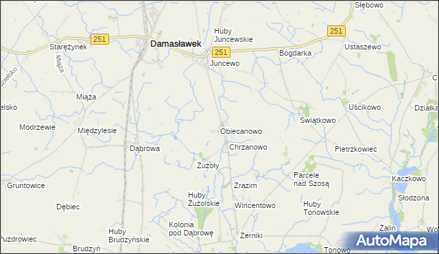 mapa Obiecanowo gmina Janowiec Wielkopolski, Obiecanowo gmina Janowiec Wielkopolski na mapie Targeo