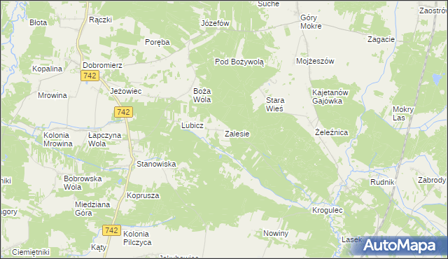 mapa Zalesie gmina Kluczewsko, Zalesie gmina Kluczewsko na mapie Targeo