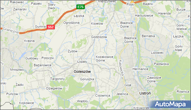 mapa Kozakowice Górne, Kozakowice Górne na mapie Targeo