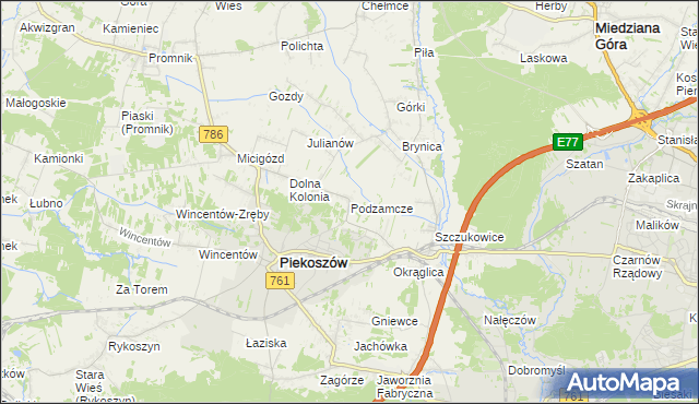 mapa Podzamcze gmina Piekoszów, Podzamcze gmina Piekoszów na mapie Targeo