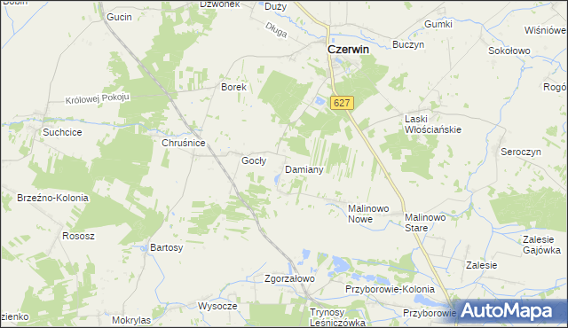 mapa Damiany gmina Czerwin, Damiany gmina Czerwin na mapie Targeo