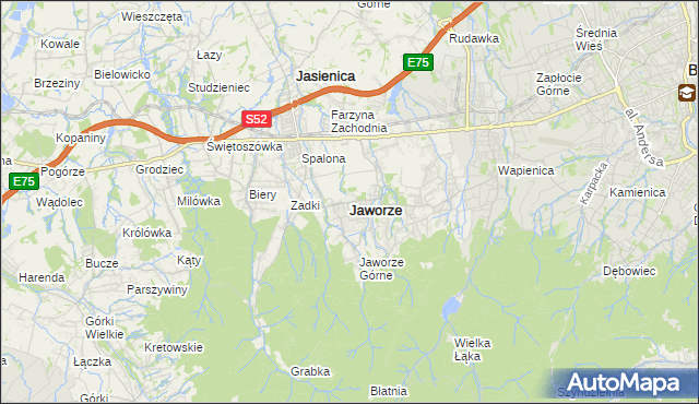 mapa Jaworze powiat bielski, Jaworze powiat bielski na mapie Targeo