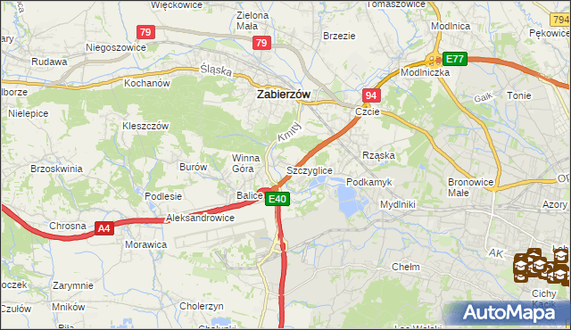 mapa Szczyglice gmina Zabierzów, Szczyglice gmina Zabierzów na mapie Targeo