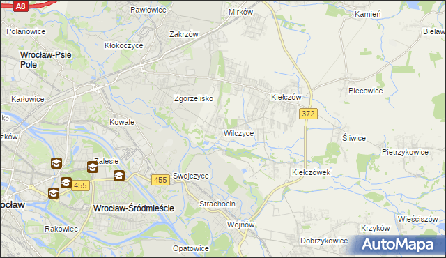 mapa Wilczyce gmina Długołęka, Wilczyce gmina Długołęka na mapie Targeo