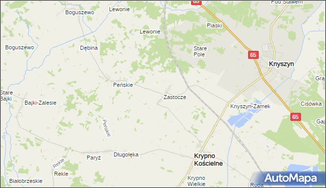 mapa Zastocze gmina Krypno, Zastocze gmina Krypno na mapie Targeo