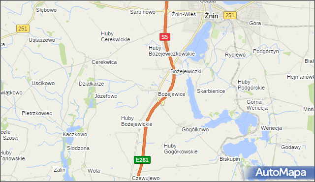 mapa Bożejewice gmina Żnin, Bożejewice gmina Żnin na mapie Targeo