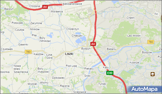 mapa Budzyń gmina Liszki, Budzyń gmina Liszki na mapie Targeo