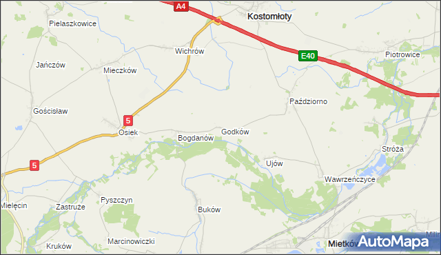 mapa Godków gmina Kostomłoty, Godków gmina Kostomłoty na mapie Targeo