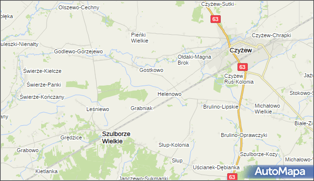 mapa Helenowo gmina Szulborze Wielkie, Helenowo gmina Szulborze Wielkie na mapie Targeo