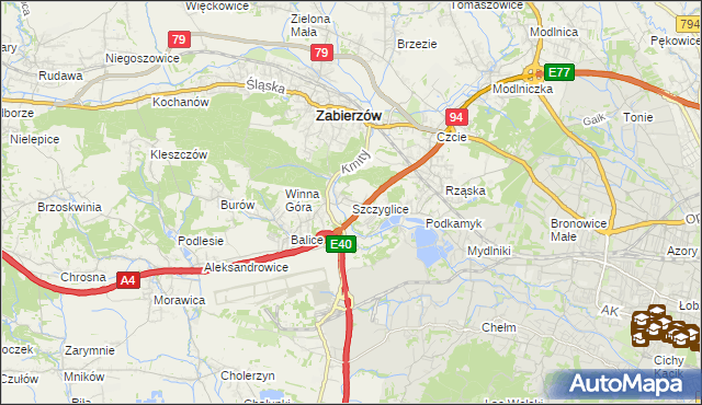 mapa Szczyglice gmina Zabierzów, Szczyglice gmina Zabierzów na mapie Targeo