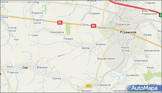 mapa Dębów gmina Gać, Dębów gmina Gać na mapie Targeo