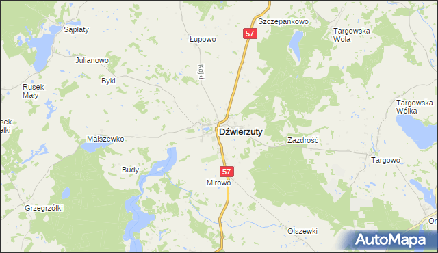 mapa Dźwierzuty, Dźwierzuty na mapie Targeo