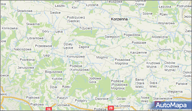 mapa Mogilno gmina Korzenna, Mogilno gmina Korzenna na mapie Targeo