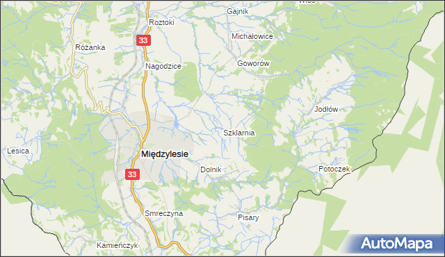 mapa Szklarnia gmina Międzylesie, Szklarnia gmina Międzylesie na mapie Targeo