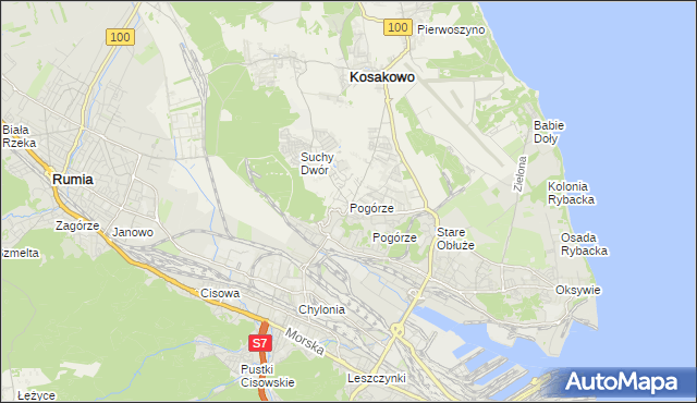 mapa Pogórze gmina Kosakowo, Pogórze gmina Kosakowo na mapie Targeo