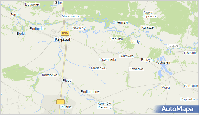 mapa Przymiarki gmina Księżpol, Przymiarki gmina Księżpol na mapie Targeo