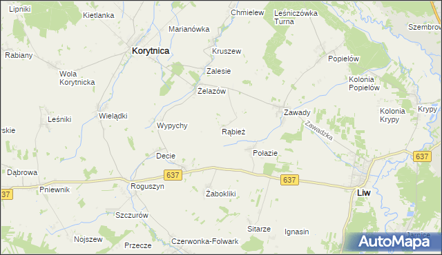 mapa Rąbież gmina Korytnica, Rąbież gmina Korytnica na mapie Targeo