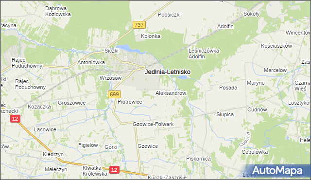 mapa Aleksandrów gmina Jedlnia-Letnisko, Aleksandrów gmina Jedlnia-Letnisko na mapie Targeo
