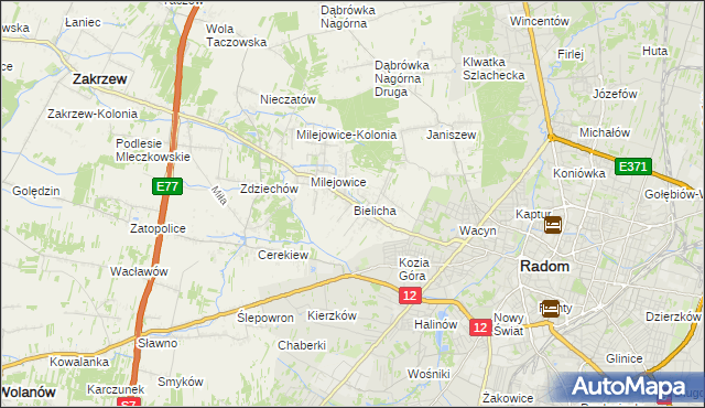 mapa Bielicha, Bielicha na mapie Targeo