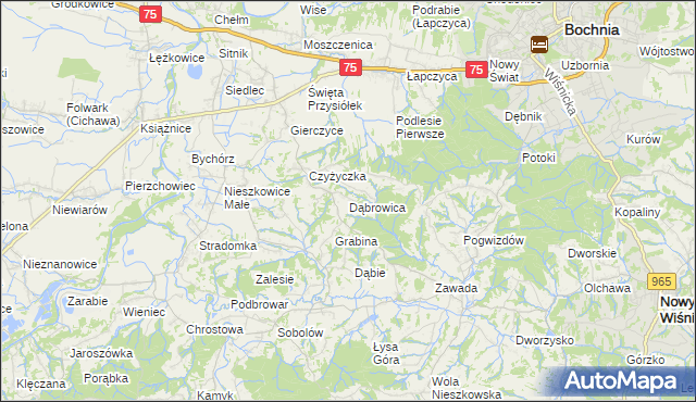mapa Dąbrowica gmina Bochnia, Dąbrowica gmina Bochnia na mapie Targeo