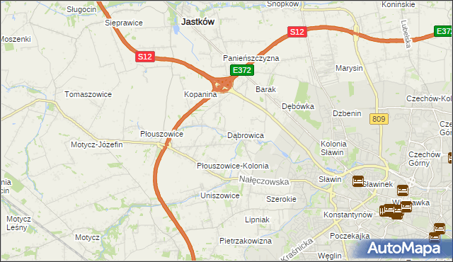 mapa Dąbrowica gmina Jastków, Dąbrowica gmina Jastków na mapie Targeo