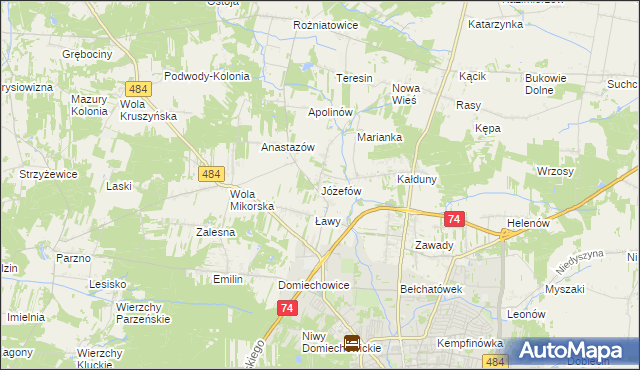 mapa Józefów gmina Bełchatów, Józefów gmina Bełchatów na mapie Targeo