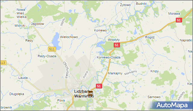 mapa Koniewo-Osada, Koniewo-Osada na mapie Targeo