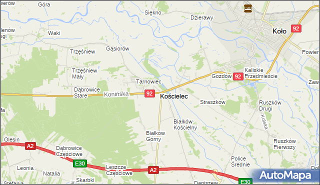 mapa Kościelec powiat kolski, Kościelec powiat kolski na mapie Targeo