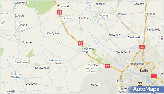 mapa Kościelna Wieś gmina Gołuchów, Kościelna Wieś gmina Gołuchów na mapie Targeo