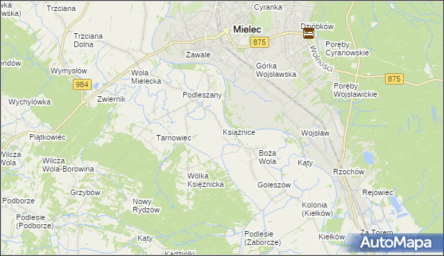 mapa Książnice gmina Mielec, Książnice gmina Mielec na mapie Targeo