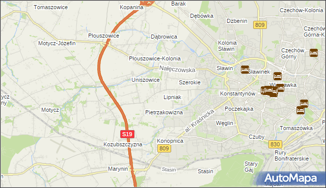 mapa Lipniak gmina Konopnica, Lipniak gmina Konopnica na mapie Targeo