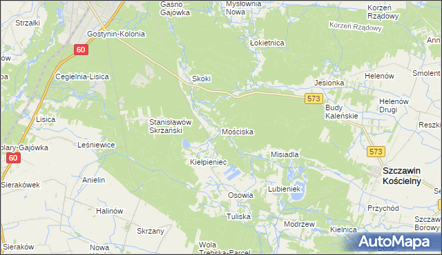 mapa Mościska gmina Szczawin Kościelny, Mościska gmina Szczawin Kościelny na mapie Targeo