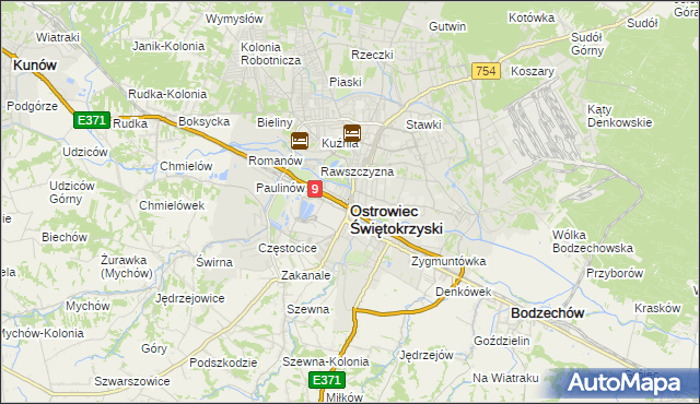 mapa Ostrowiec Świętokrzyski, Ostrowiec Świętokrzyski na mapie Targeo